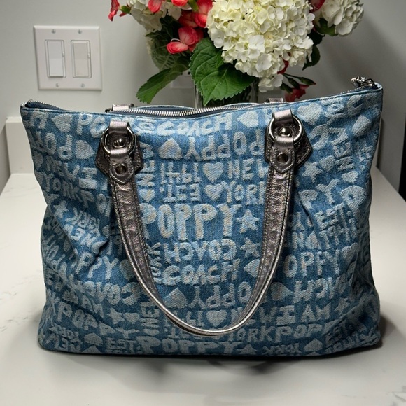 Coach 16988 Poppy Denim Blue and Silver Tote Shoulder Bag - Picture 2 of 16